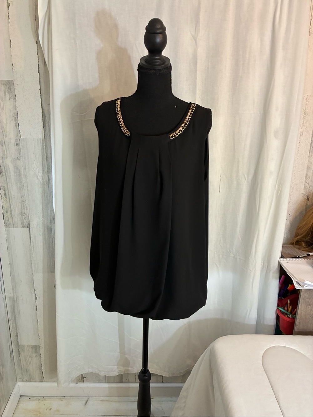 Alyx Black Sleeveless Top with Gold Chain Neckline